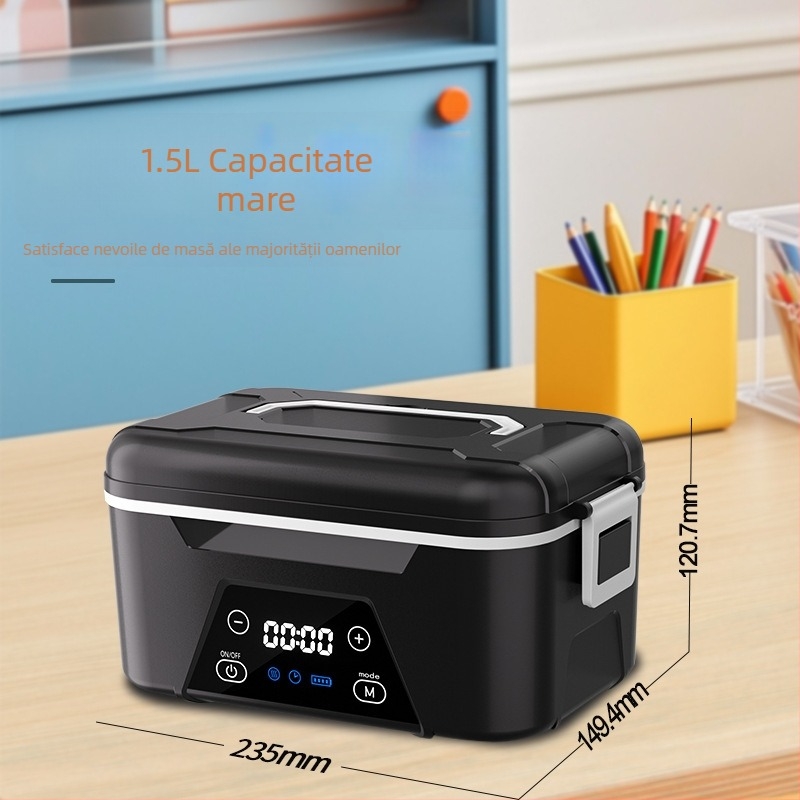 Cutie prânz electrică fără fir, fără apă, încălzire electrică, 1.3–1.5 L, încărcare rapidă, etanșă, anti-scurgeri, protecție multiplă, portabilă