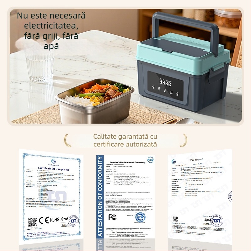 Cutie de prânz USB fără fir, încălzitoare, pentru birou și studenți, portabilă, cu temporizator, izolată, reîncărcabilă, capacitate mare