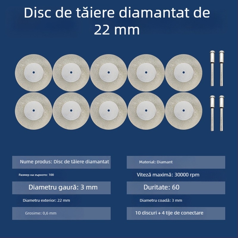 Discuri diamantate și accesorii pentru șlefuitorul unghiular electric – mini discuri de tăiere, curățare a rosturilor și lustruire a plăcilor din sticlă și jad
