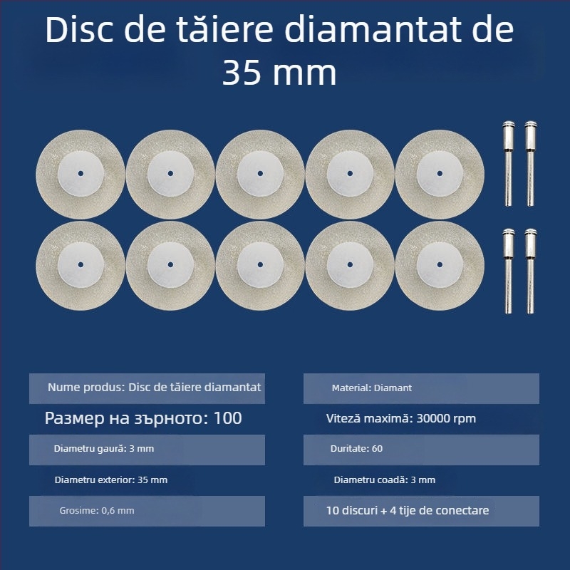 Discuri diamantate și accesorii pentru șlefuitorul unghiular electric – mini discuri de tăiere, curățare a rosturilor și lustruire a plăcilor din sticlă și jad