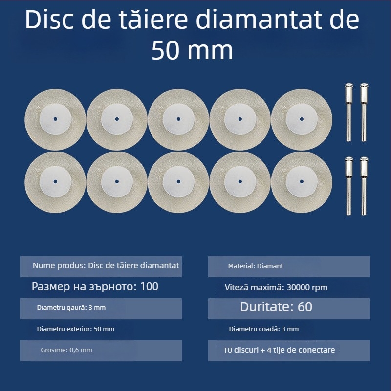 Discuri diamantate și accesorii pentru șlefuitorul unghiular electric – mini discuri de tăiere, curățare a rosturilor și lustruire a plăcilor din sticlă și jad