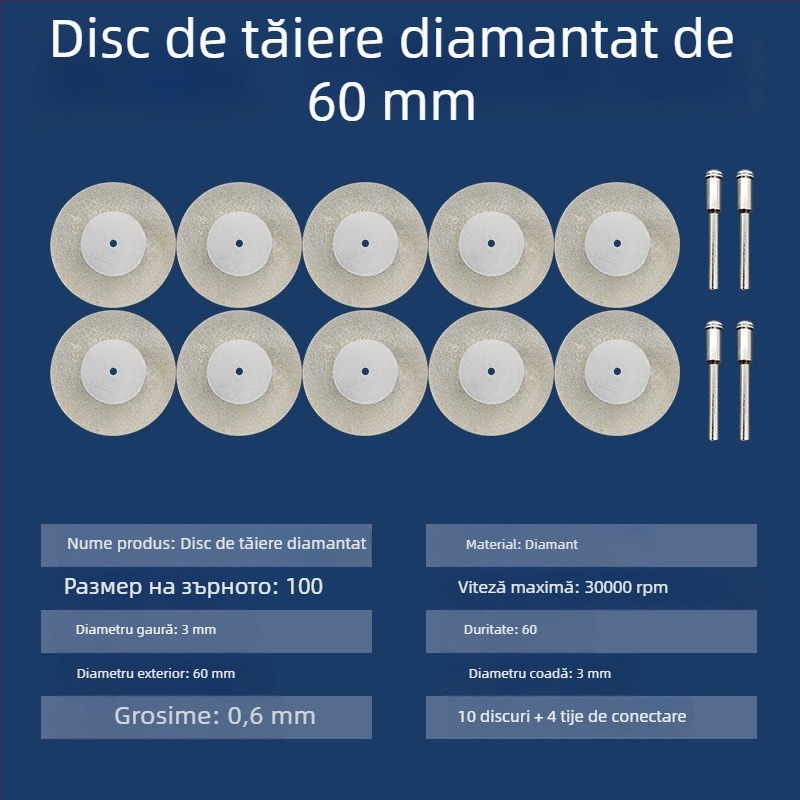 Discuri diamantate și accesorii pentru șlefuitorul unghiular electric – mini discuri de tăiere, curățare a rosturilor și lustruire a plăcilor din sticlă și jad