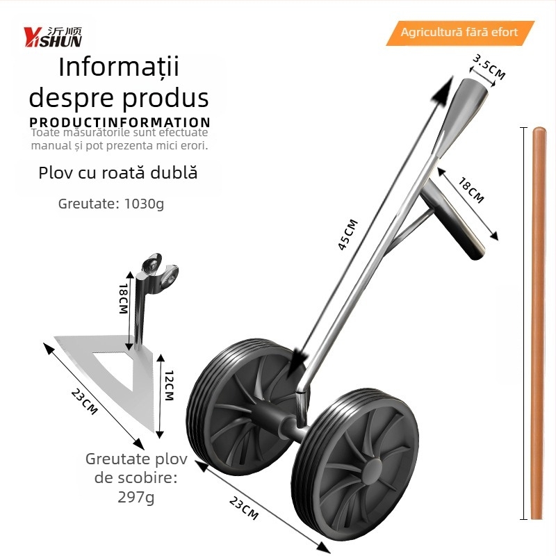 Model nou trei în unu — unealtă multifuncțională cu două roți, asistență de putere pentru îndepărtarea buruienilor și afânarea solului, săpături în șanțuri, curățare teren, plug triunghiular