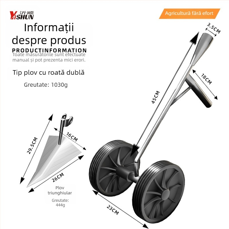 Model nou trei în unu — unealtă multifuncțională cu două roți, asistență de putere pentru îndepărtarea buruienilor și afânarea solului, săpături în șanțuri, curățare teren, plug triunghiular