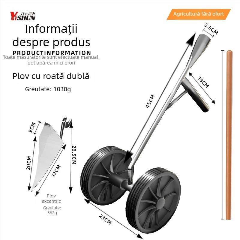 Model nou trei în unu — unealtă multifuncțională cu două roți, asistență de putere pentru îndepărtarea buruienilor și afânarea solului, săpături în șanțuri, curățare teren, plug triunghiular
