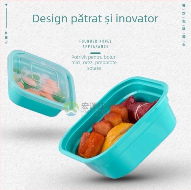 Cutie de masă din plastic, pătrată, de unică folosință, cu capac, compatibilă cu microundele, cu posibilitatea imprimării logo-ului