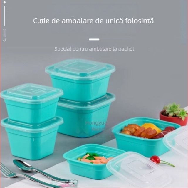Cutie de masă din plastic, pătrată, de unică folosință, cu capac, compatibilă cu microundele, cu posibilitatea imprimării logo-ului