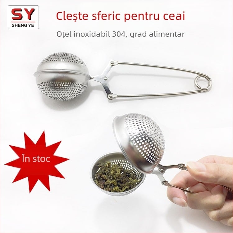 Infuzor de ceai din oțel inoxidabil 304, bilă sferică cu mâner șnur, filtru pentru frunze de ceai