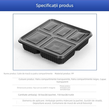 Cutie de prânz cu mai multe compartimente, de unică folosință, transparentă, compatibilă cu microundele