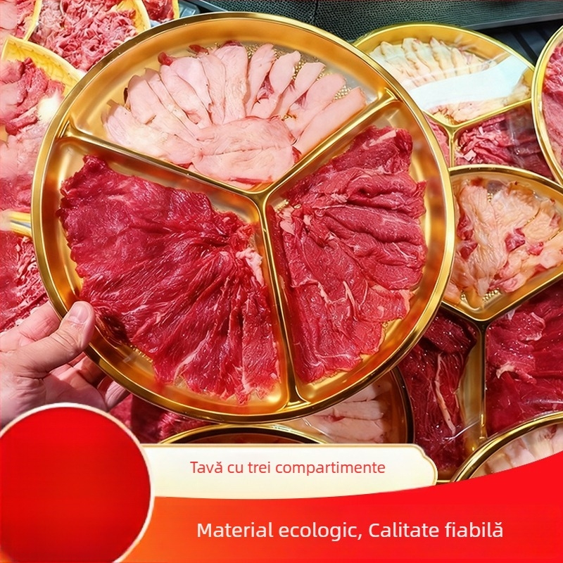 Cutie de plastic aurie, de unică folosință, pentru rulouri din carne de vită și miel, cu compartimente și capac