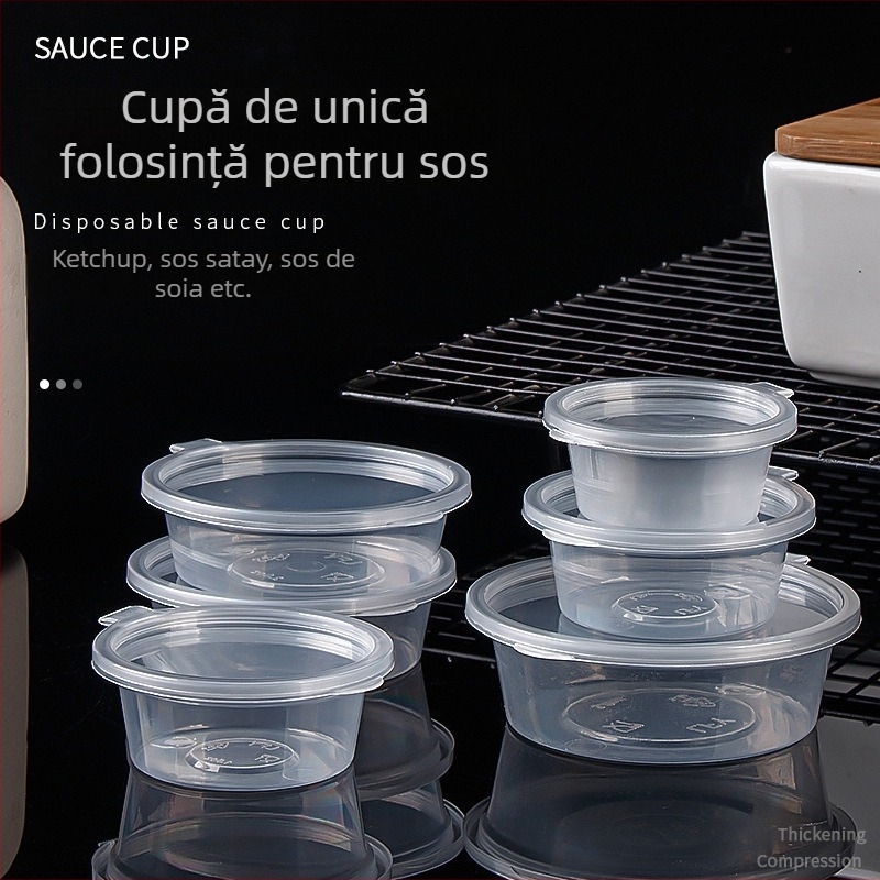 Cupe de sos de unică folosință, în mai multe dimensiuni, pentru take-away și dipping, cutie plastică pentru prânz