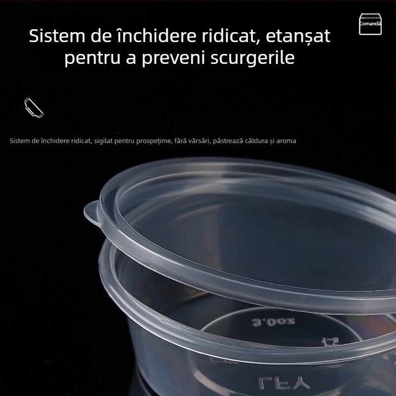 Cupe de sos de unică folosință, în mai multe dimensiuni, pentru take-away și dipping, cutie plastică pentru prânz