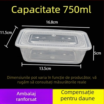 Cutie de prânz de unică folosință, transparentă din plastic, cu formă dreptunghiulară și rotundă, pentru ambalare; compatibilă cu cuptorul cu microunde