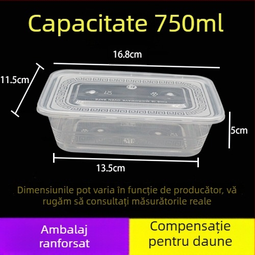 Cutie de prânz de unică folosință, transparentă din plastic, cu formă dreptunghiulară și rotundă, pentru ambalare; compatibilă cu cuptorul cu microunde