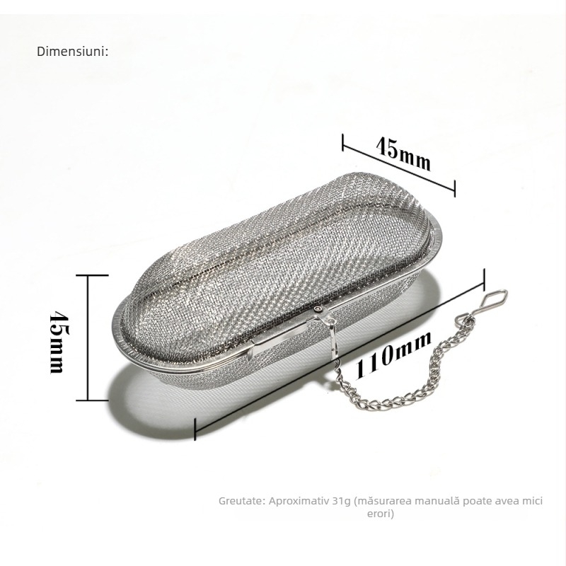 Filtru de ceai din oțel inoxidabil 304, infuzor dreptunghiular, bilă de ceai în formă de capsulă, strecurător de ceai, separator oval pentru reziduuri