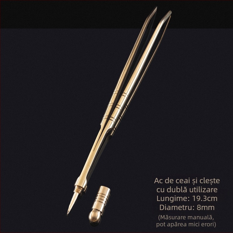 Set Gongfu pentru ceai cu șase domni din lemn masiv – clipsuri pentru ceai, ceașcă, pensete pentru frunze și accesorii ceremoniale