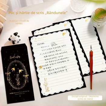 Set de hârtie pentru scris cu 4 plicuri și 4 coli, pentru scris de mână, confesiuni romantice și binecuvântări