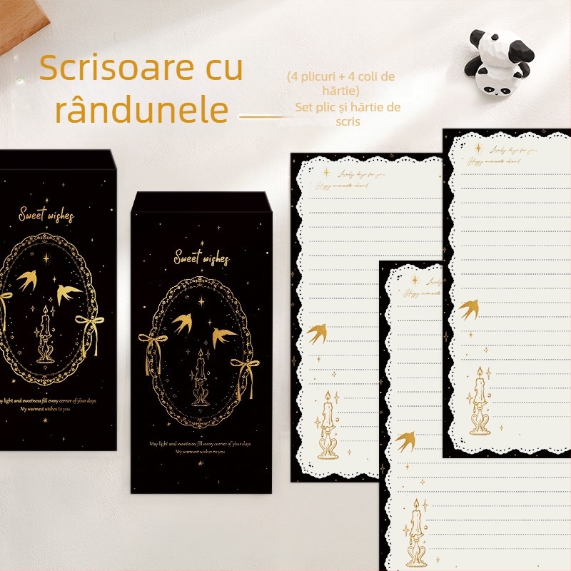 Set de hârtie pentru scris cu 4 plicuri și 4 coli, pentru scris de mână, confesiuni romantice și binecuvântări
