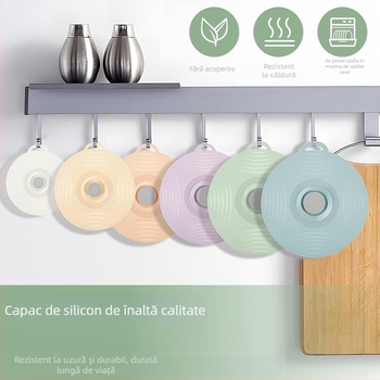 Capace din silicon, de calitate alimentară, universale pentru cești și boluri, set de 5 bucăți, păstrarea prospețimii, rezistente la praf și la microunde