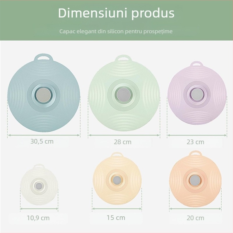 Capace din silicon, de calitate alimentară, universale pentru cești și boluri, set de 5 bucăți, păstrarea prospețimii, rezistente la praf și la microunde