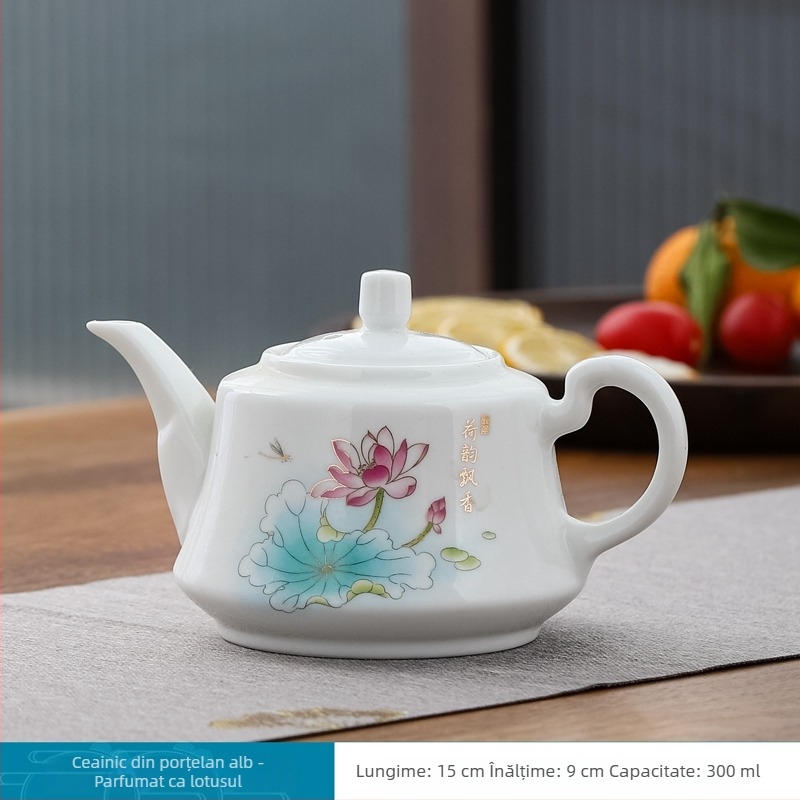 Set de ceai din porțelan alb Dehua, trei piese, bol de ceai cu capac, ceramică cu aspect jad