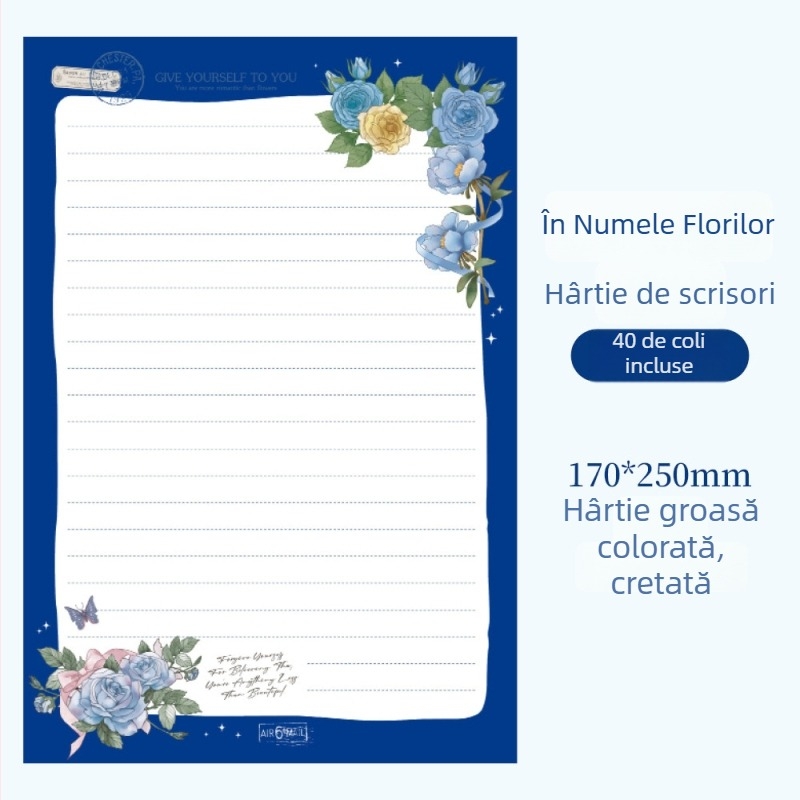 Set de hârtie pentru scris cu 4 coli și 4 plicuri — temă florală, scrisori scrise de mână, confesiuni și mesaje de binecuvântare