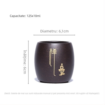 Ceșcă de ceai din lut purpuriu Yixing, stil Zen cu detaliu auriu, ceașcă de călătorie portabilă cu gravură, model 7094, trend național