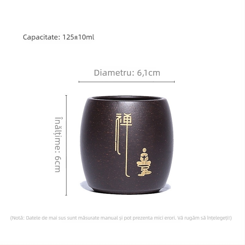 Ceșcă de ceai din lut purpuriu Yixing, stil Zen cu detaliu auriu, ceașcă de călătorie portabilă cu gravură, model 7094, trend național