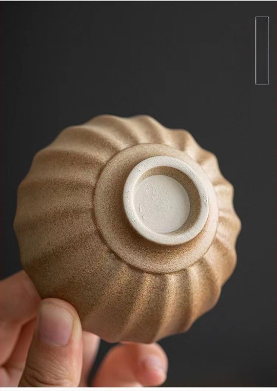 70ml Ceai din ceramică, lucrat manual, ars în cuptor cu lemne, formă de petală, pentru camping
