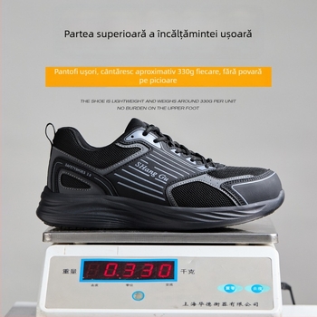 Pantofi de lucru antistatice, rezistenți la uzură, protecție împotriva loviturilor și perforării, anti-derapare, respirabili, anti-miros, talpă joasă, partea superioară din piele microfibră + plasă, Cod produs 7818