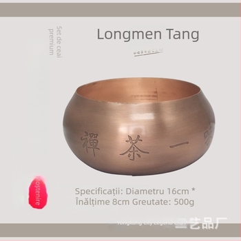 Longmen Hall Set Cupru pentru Ceremonia Ceaiului: Ceainic din Cupru și Recipient pentru Spălarea Ceaiului