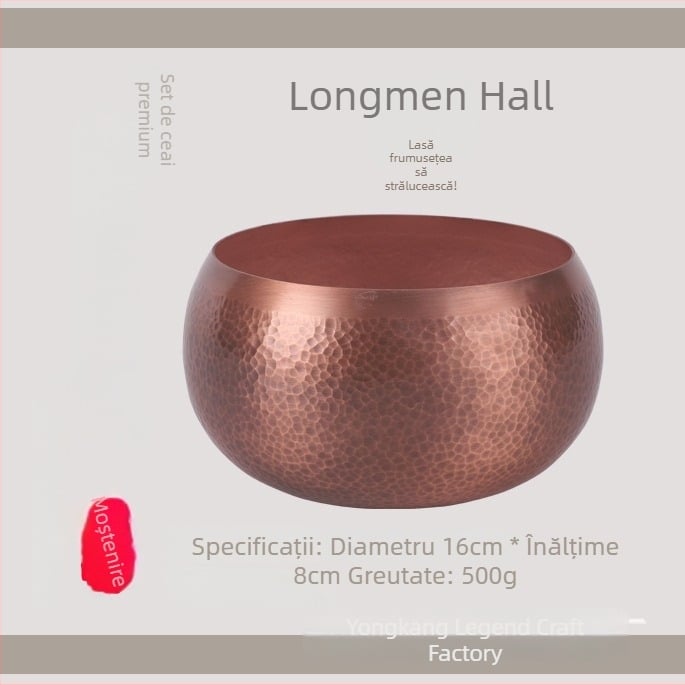 Longmen Hall Set Cupru pentru Ceremonia Ceaiului: Ceainic din Cupru și Recipient pentru Spălarea Ceaiului