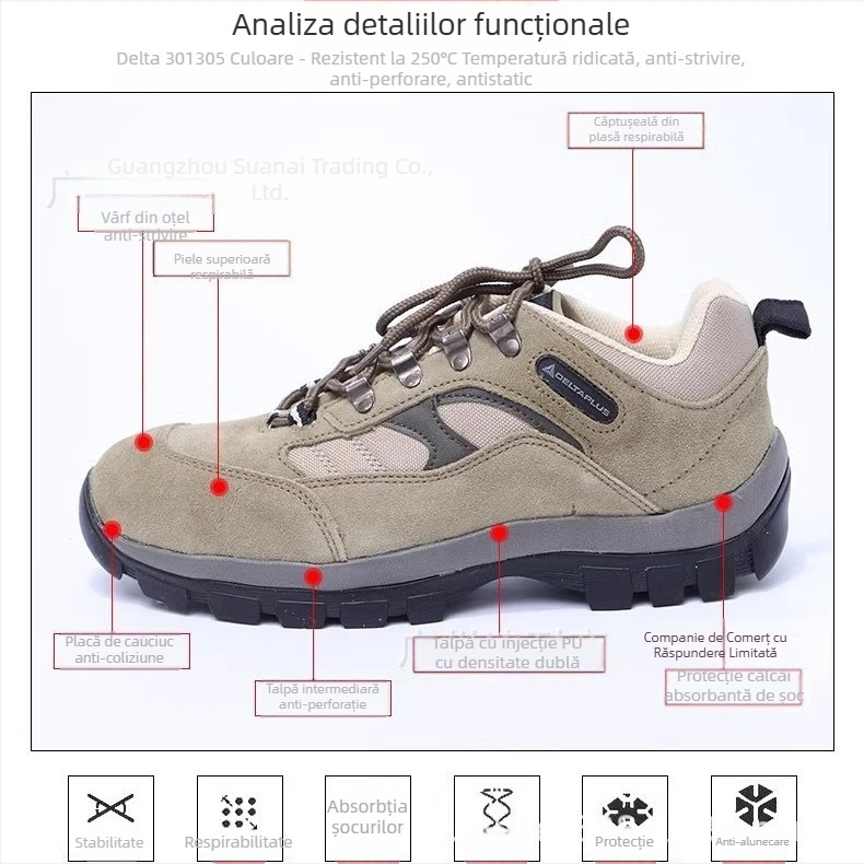Delta Pantofi de protecție pentru bărbați, iarnă, din piele de vițel, vârf din oțel, antiderapant, anti-perforație, durabili la abraziune și temperaturi înalte