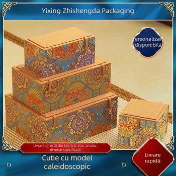 Set de ceai din lut mov cu ceainic și bol ceramic cu capac, într-o cutie cadou brocartată, însoțit de cutie de depozitare.