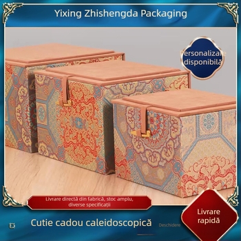 Set de ceai din lut mov cu ceainic și bol ceramic cu capac, într-o cutie cadou brocartată, însoțit de cutie de depozitare.