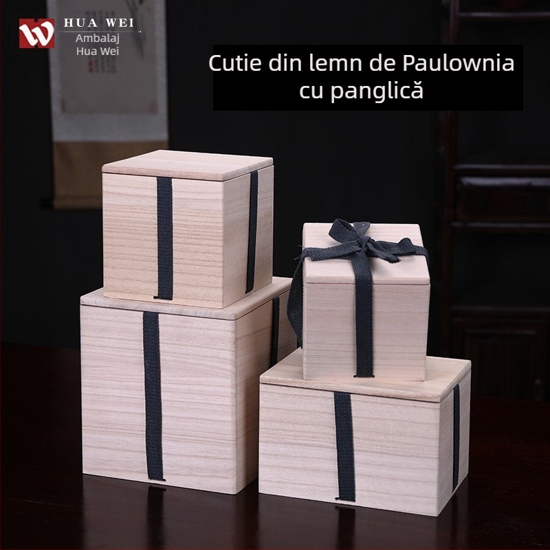 Cutie cadou din lemn de Paulownia, cu gravură, pentru ceainic Jian ware, cești și vaze din porțelan.