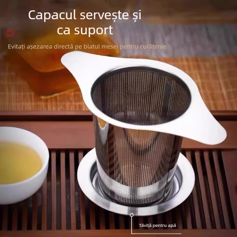Filtru de ceai din oțel inoxidabil, conic, cu mâner dublu, ușor de curățat, pentru uz casnic