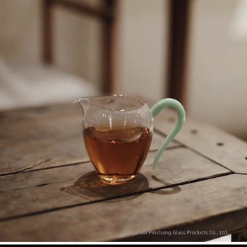 Ceșcuță de ceai cu separator, vas de ou din sticlă borosilikată transparentă, albastru jade ceresc, 240 ml