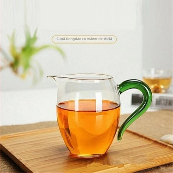 Set Gongfu de ceai din sticlă borosilicată de înaltă rezistență, cu ceainic, ceașcă Gongdao și rezervor de ceai, dimensiune mare
