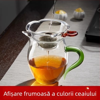Ceainic de servire din sticlă cu mâner din lemn, filtru de ceai rezistent la căldură din borosilikat, set de filtre îngroșat, stil japonez