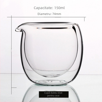 Pahar termorezistent din sticlă borosilicată, cu pereți dubli, pentru set Gongfu de ceai