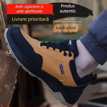 Pantofi de lucru din piele pentru bărbați, izolați, cu șireturi, vârf din oțel, protecție împotriva loviturilor și înțepăturilor, respirabili, antiderapant