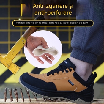 Pantofi de lucru din piele pentru bărbați, izolați, cu șireturi, vârf din oțel, protecție împotriva loviturilor și înțepăturilor, respirabili, antiderapant