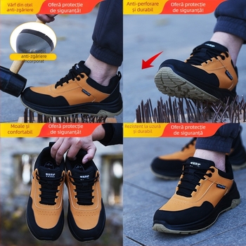 Pantofi de lucru din piele pentru bărbați, izolați, cu șireturi, vârf din oțel, protecție împotriva loviturilor și înțepăturilor, respirabili, antiderapant