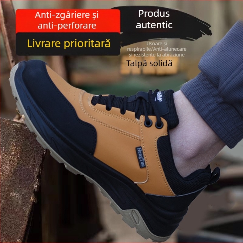 Pantofi de lucru din piele pentru bărbați, izolați, cu șireturi, vârf din oțel, protecție împotriva loviturilor și înțepăturilor, respirabili, antiderapant