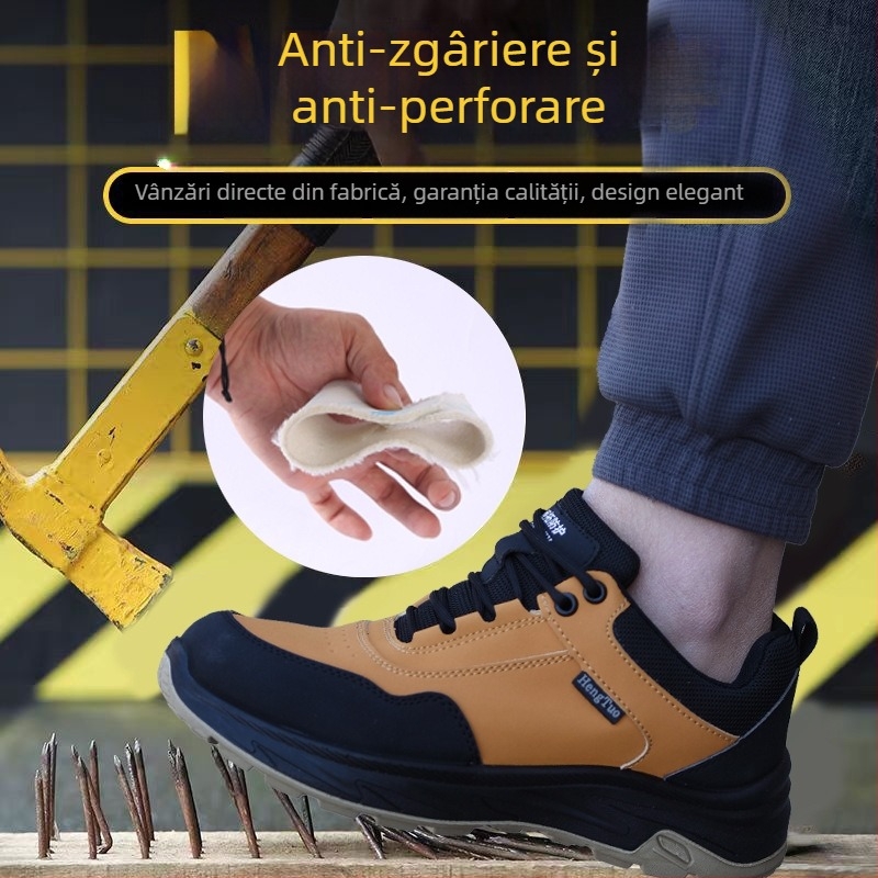 Pantofi de lucru din piele pentru bărbați, izolați, cu șireturi, vârf din oțel, protecție împotriva loviturilor și înțepăturilor, respirabili, antiderapant