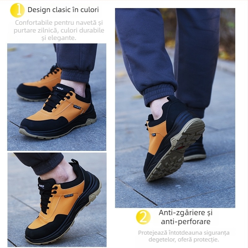 Pantofi de lucru din piele pentru bărbați, izolați, cu șireturi, vârf din oțel, protecție împotriva loviturilor și înțepăturilor, respirabili, antiderapant