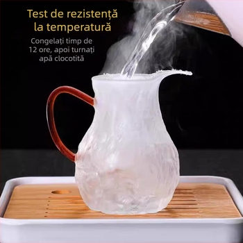 Ceainic de servire din sticlă cu model de gheață, stil japonez, gros și rezistent la temperaturi înalte, set Kung Fu de ceai cu gură lungă și separator de ceai