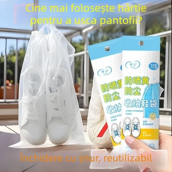 Set de pungi pentru depozitarea încălțămintei: protecție împotriva îngălbenirii pentru uscare, pungi din material nețesut, protecții de praf de unică folosință pentru pantofi albi și pungă de spălat pantofi