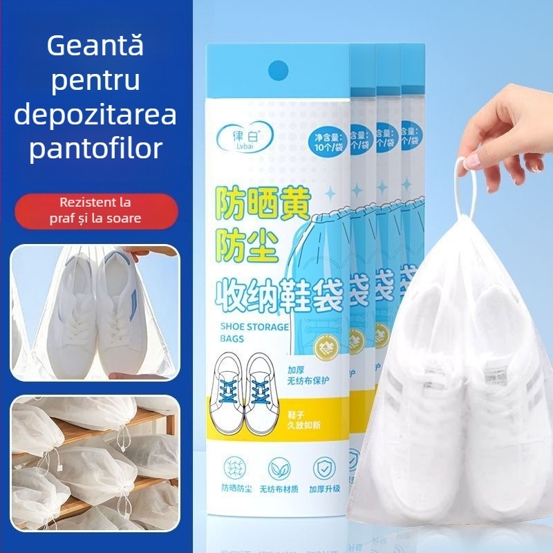 Set de pungi pentru depozitarea încălțămintei: protecție împotriva îngălbenirii pentru uscare, pungi din material nețesut, protecții de praf de unică folosință pentru pantofi albi și pungă de spălat pantofi